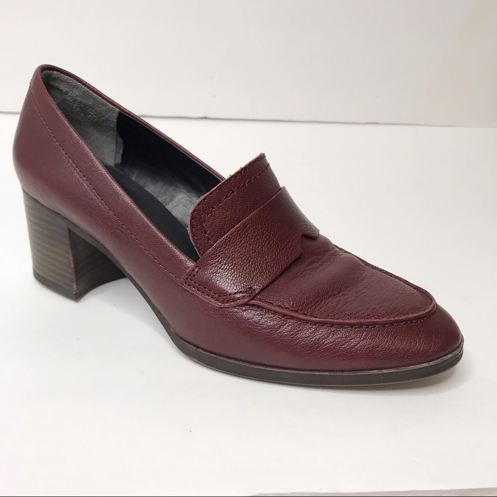 Franco Sarto Burgundy Block Heel Leather Loafers 8